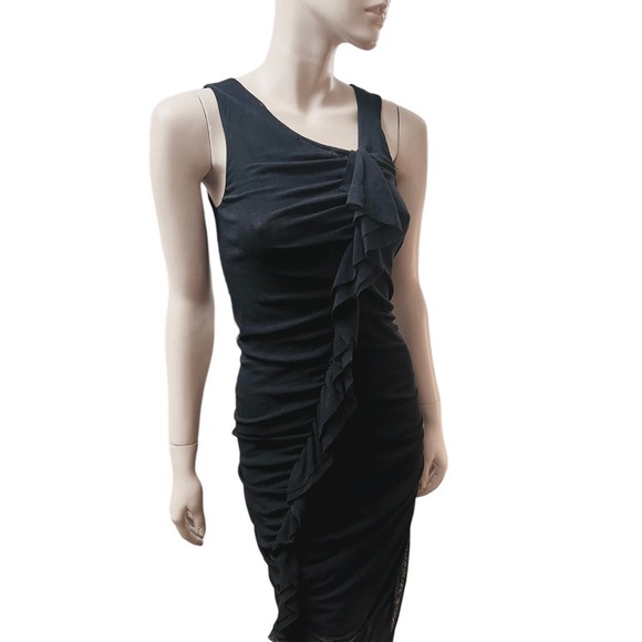 Jean Paul Gaultier Soleil Vintage Black Ruffle Midi Length Sheath Dress Size M - Picture 8 of 14